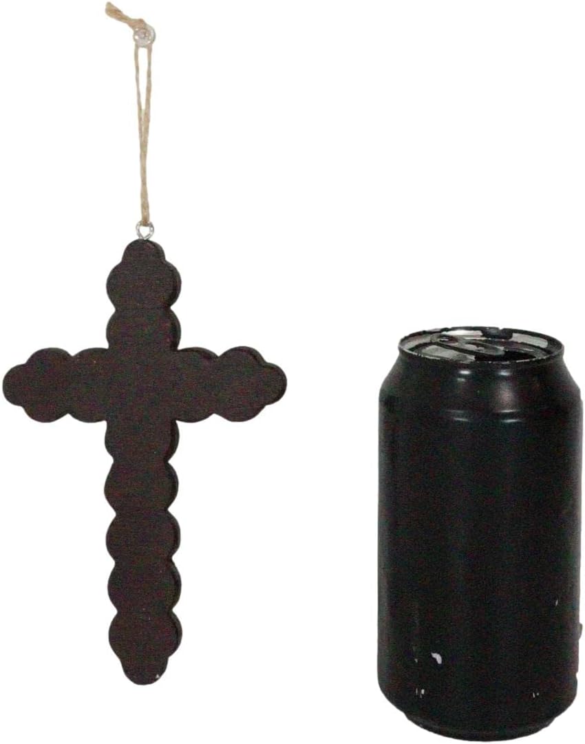 Ebros Gift Pack of 4 Rustic Western Novelty Inspirational Turquoise Faux Tooled Leather Christian Cross Large 6" Tall Ornaments As Christmas Tree or Decorative Hanging Sculptures