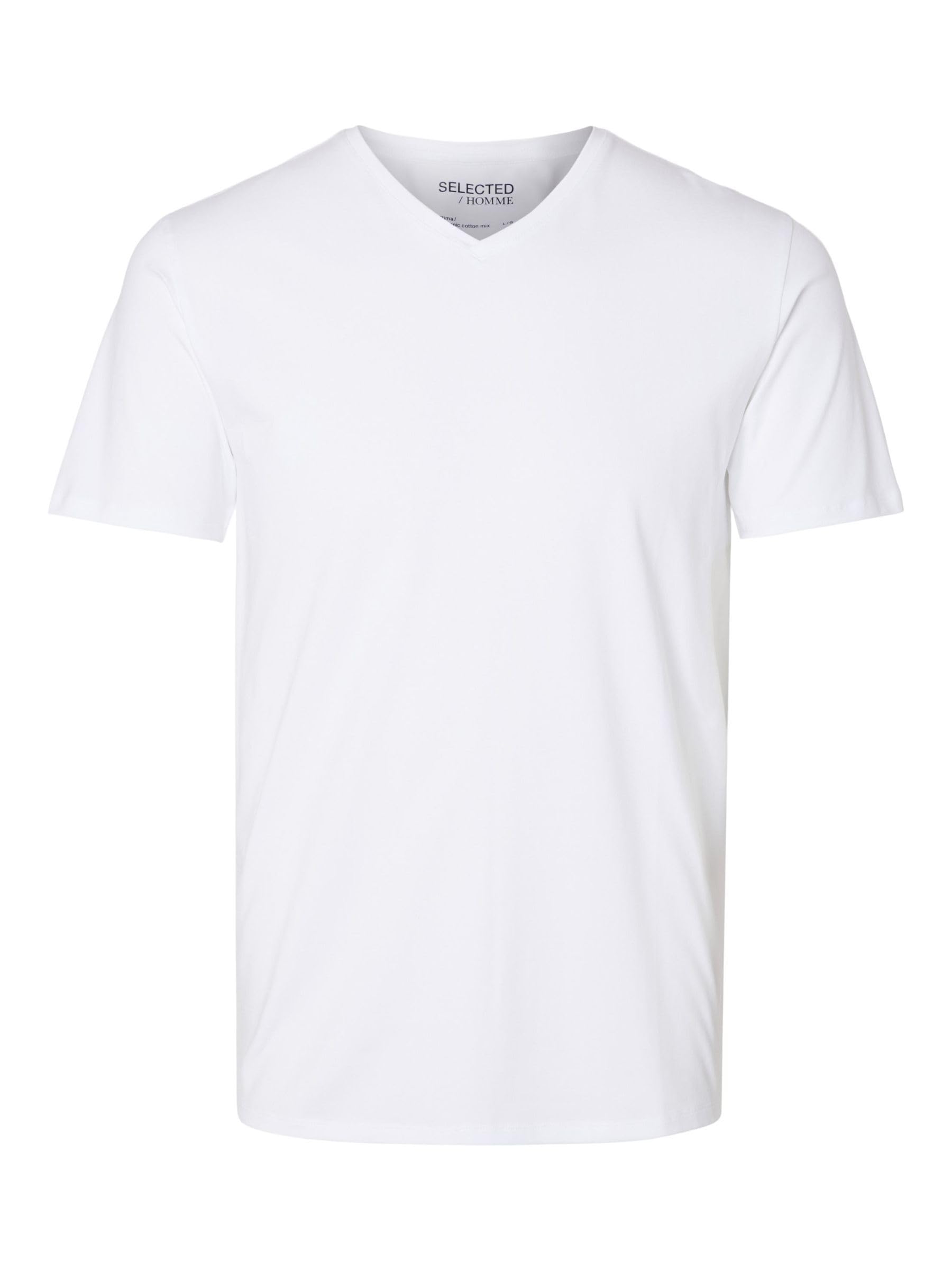 Herren Selected V-Ausschnitt T-Shirt | Einfarbiges Basic Kurzarm Shirt SLHNEWPIMA | Stretch Baumwolle