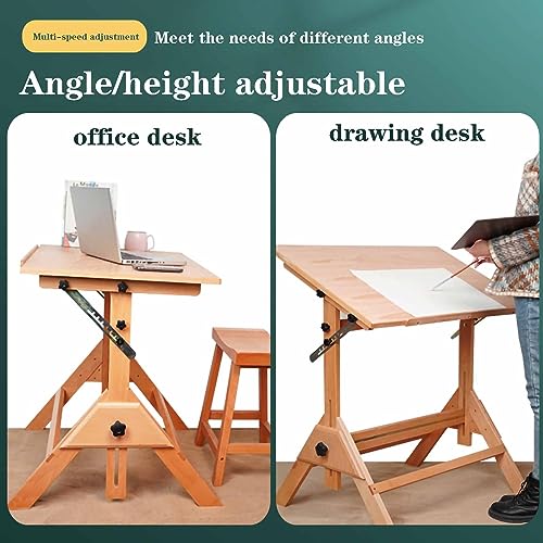 ZGLINMZ Adjustable Folding Table - Solid Wood Drafting Desk with Tilting Top & Height Adjustment - Perfect for Writing, Art, Crafts, Office & Home Use - Image 3