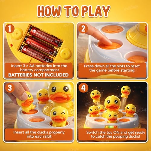 Image of Zest 4 Toyz Bouncing Duck Catch Game with Nets Interactive Jumping Duck Toy Rotating Board Game Family Fun Toddler Development Toy for Girls and Boys