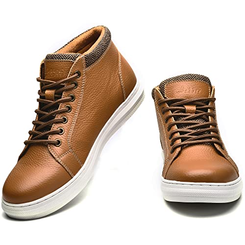 Arkbird Mens Genuine Leather Mid-Top Casual Sneaker Boots Fashion Design Oxford Ankle Walking Shoes For Men Yellow Size 11 #TOP5