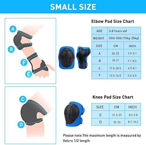 KUYOU Kids Knee Pads Set,6 in 1 Kit Protective Gear Knee Elbow Pads with Adjustable Wrist Guards Toddler Children Protection Safety for Rollerblading BMX Bike Bicycle, Blue, M, KN-24