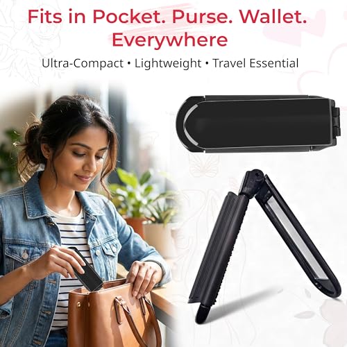 Image of TEMPERIA Foldable Pocket Hair Comb with Built-In Mirror for Women | Compact Folding Comb for Travel, Purse & On-the-Go Grooming | Portable & Easy to Carry (CB582)