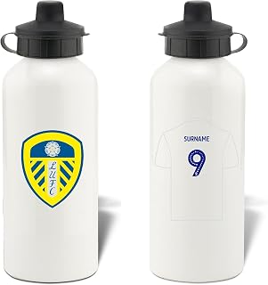 Personalised Shirt Design Aluminium Water Bottle for Leeds United FC fans - 600ml - White Bottle