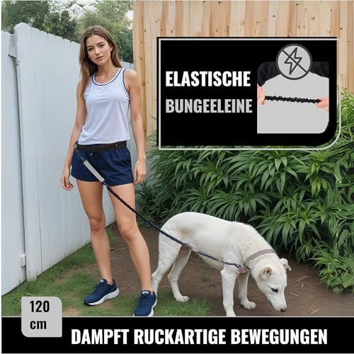 Barkswell Joggingleine Hunde mit Bauchgurt zum Laufen, Joggen, Wandern - Bauchgurt Hundeleine mit 2 Taschen für Wertsachen. - Freihandleine Hund für Grosse und Mittelgroße Hund