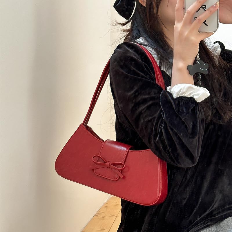 Shoulder Bags for Women Coquette Bow Purse Y2k Bag Small Cute Purses Mini Hobo Handbag Faux Leather Shoulder Purse2