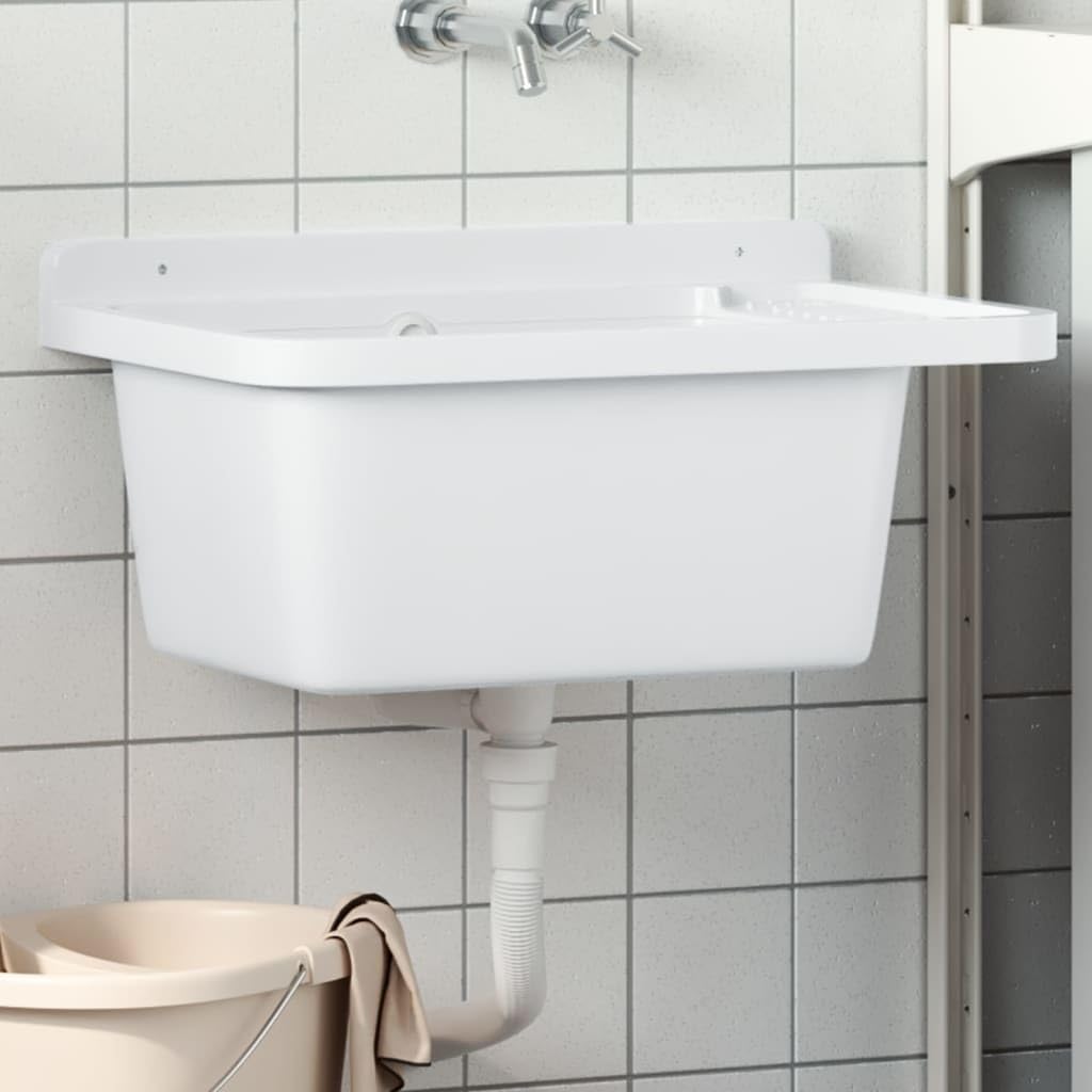 Évier Mural en Résine, Évier pour Buanderie Garage Lavabo Bac de Lavage Extérieur blanc 60x40x28 cm résine