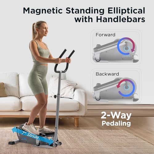 Image of JLL Elliptical Exercise Machine, Mini Elliptical Cross Trainer 2-in-1 Sit /Stand, 8-Level Magnetic Resistance, Compact Home & Office, LCD Monitor, Free Smart Fitness App, Transport Wheels