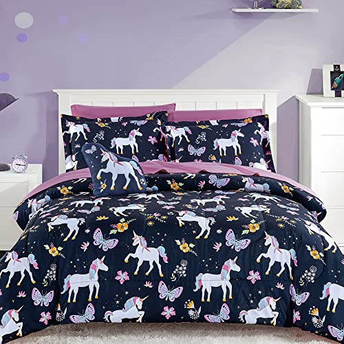 Mooreeke Kids Comforter Bed Set Full Size For S Girls, 8 Pieces Bed In A Bag With Shams, Sheet Set, Purple Pink Unicorn Full Soft Microfiber Kids Comforter Bedding Set #TOP1