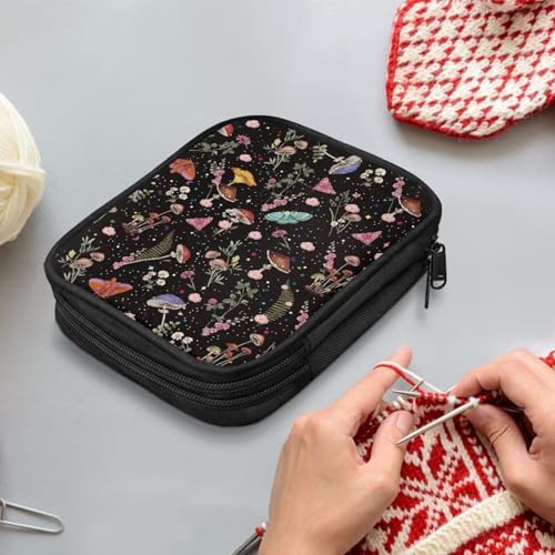 Image of Crochet Hook Case Mushroom Crochet Hook Holder Portable Crochet Hook Storage Bag with Web Pockets Suitable for Crochet Needles /Knitting Accessories