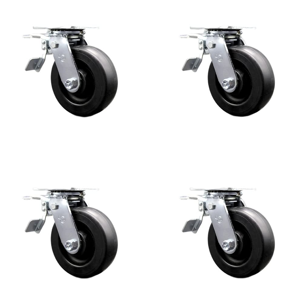 Polyolefin Swivel Top Plate Casters Set of 4 Heavy Duty with 6 Inch Wheels - Includes 4 Swivel with Total Lock Brakes – 2,800 lbs. Total Capacity - Service Caster Brand
