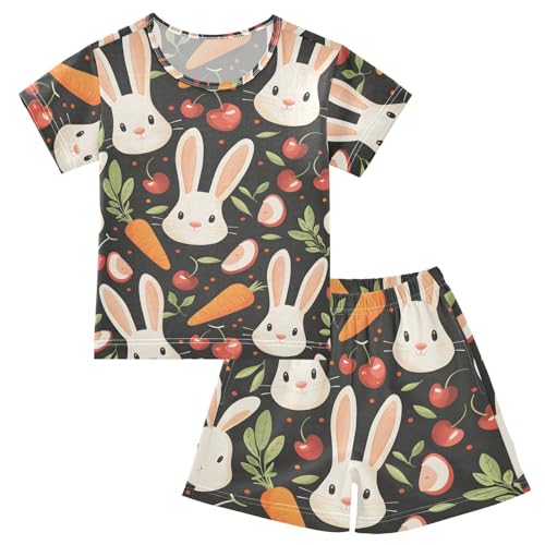 ALAZA Carrot Cherry Rabbit Pajamas Short Sleeve 2 Piece Sleepwear Top and Bottom Pajama Set Unisex