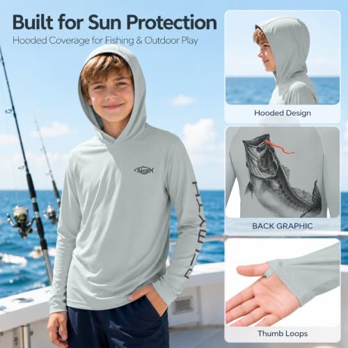 Image of Palmyth Boys Fishing Shirt UPF 50+ Youth Long Sleeve Shirts with Hooded
