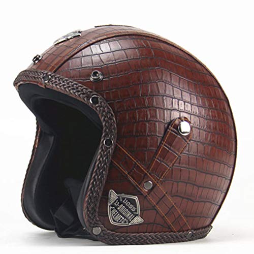 Pu Leather Helmets Motorcycle Chopper Bike Helmet Open Face Vintage Motorcycle Helmet Goggle Mask Full Face Helmet Motorbike
