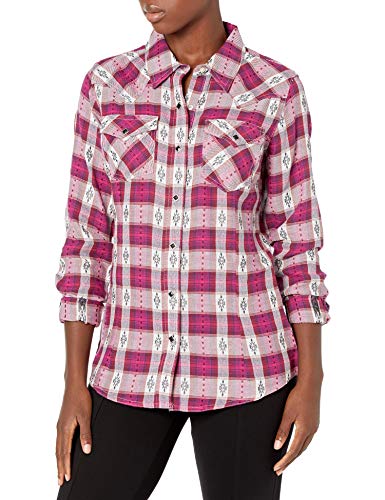 Wrangler Women's Retro Long Sleeve Western Snap Shirt, Pink, X-Small