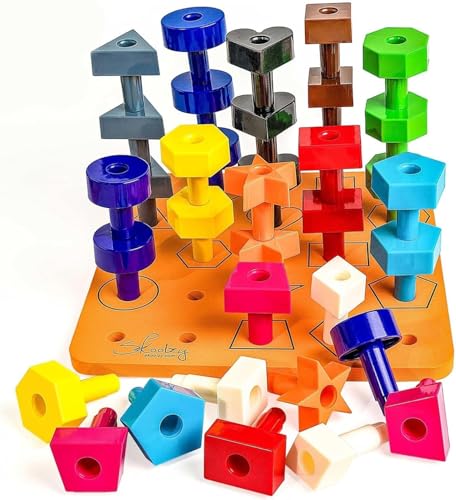 Skoolzy Peg Board Set - Montessori Toys for 2 Year Old - 38 Pc Plastic Peg Board for Kids with Shapes - Occupational Therapy Toys with Pegs Dice Lacing String & Storage Bag