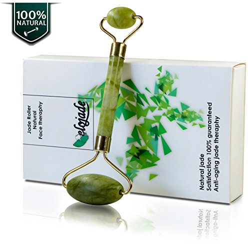 Premium Jade Roller by Elojade Anti Aging Therapy Massager for Face 100% Natural Jade Facial Roller Double Neck Healing Slimming Massager | Includes FREE Pouch and Instruction