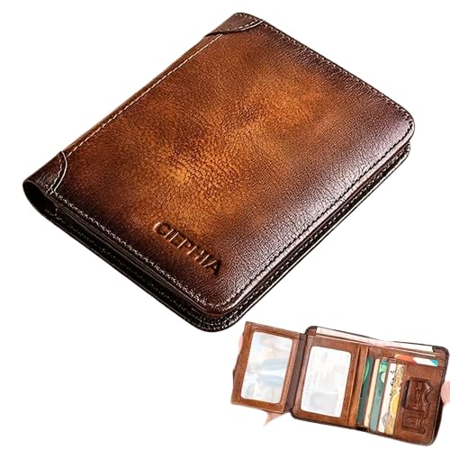 SEDLAV Men's Genuine Leather RFID Wallet - Vintage Thin Multi-Function Card Holder and Money Clip - Stylish Valentine's Day for Him