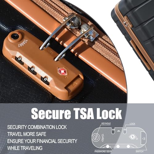 Image of KEYTANG 3-Piece Hardshell Luggage Set(20 /24 /28), Lightweight Expandable Suitcase with TSA Lock and Double Spinner Wheels, 20% Expansion for Extra Packing, Carry-On and Checked Bags, Apricot Black