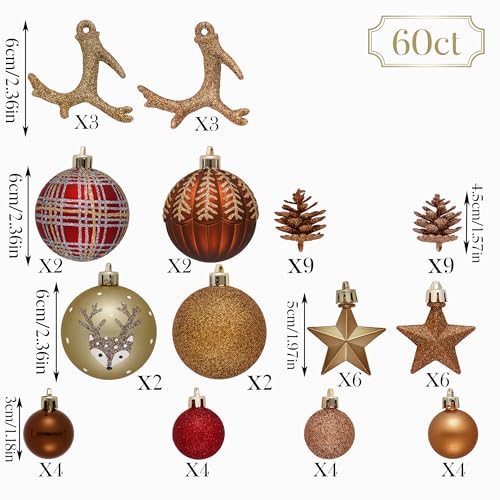Valery Madelyn Weihnachtskugeln 60 Stücke Christbaumkugeln Weihnachtsbaumschmuck Kunststoff Kupfergold Weihnachtsdeko mit Aufhänger… – Ansicht 5