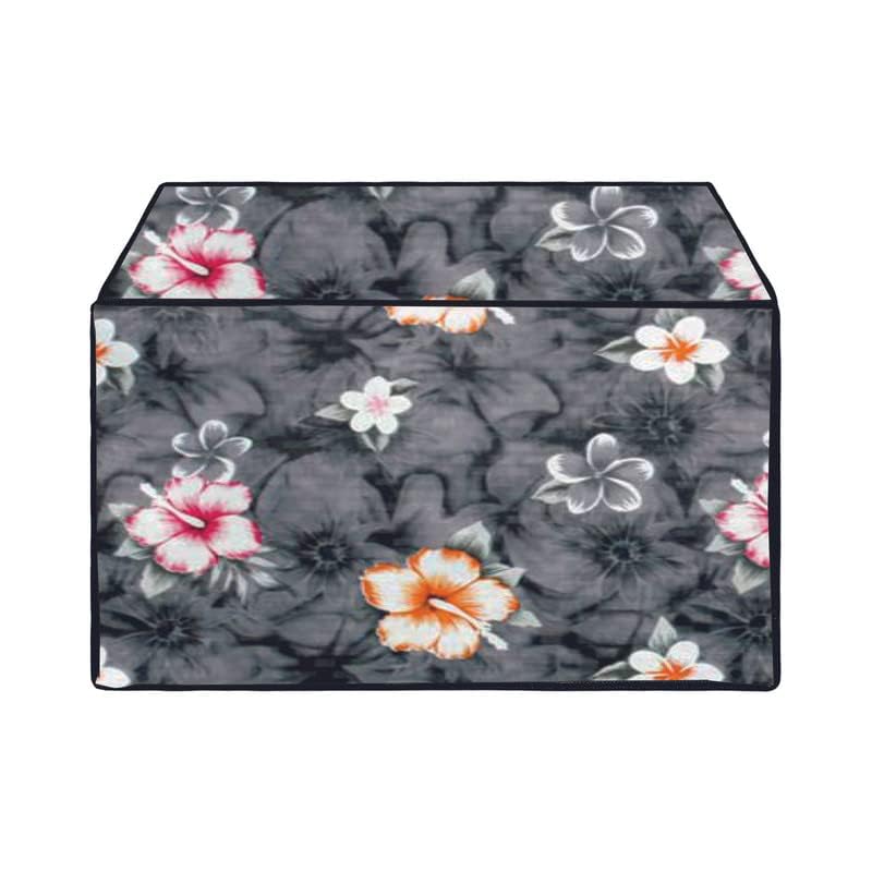 Image of PVC Microwave Oven Cover for LG-28L-MC2846BV | Full Closure Zip | Waterproof & Dustproof | Attractive Digital Print | Wipe Clean | Kitchen Decor | 51 x 30.5 x 49.4 cm | Grey Flower Design