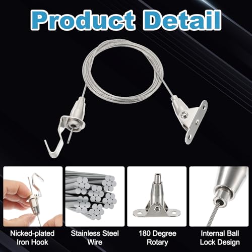 Image of PATIKIL 4 Pcs Adjustable Picture Hanging Wire Kit, 2m /6.6ft Fit for 1.5mm Wire Heavy Duty Stainless Steel Wire Rope Hanger Hardware with 180 Degree Rotary Hook for Hanging Mirrors, Frames