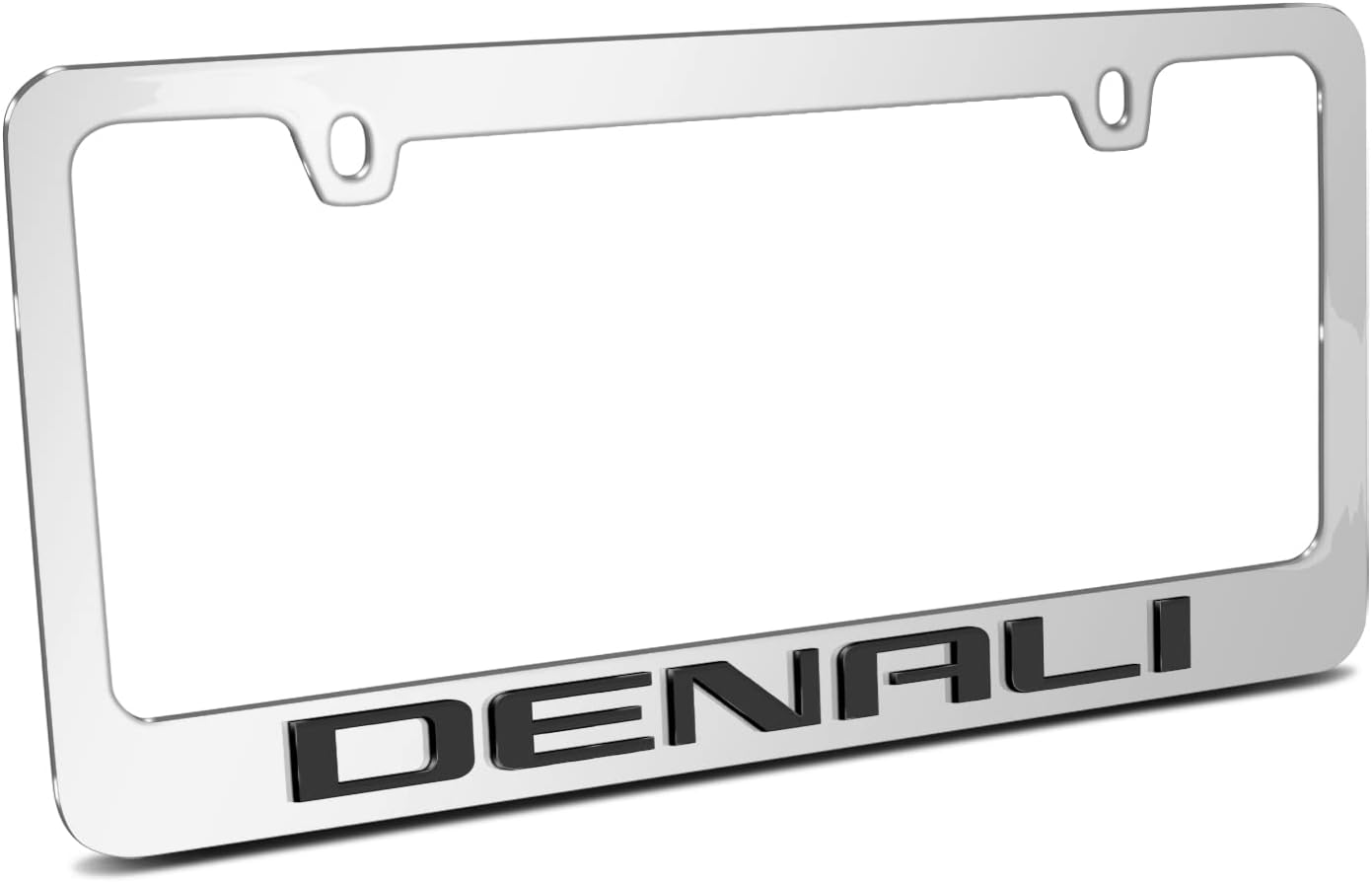 iPick Image Made for GMC Denali 3D Embossed Letters on Mirror Chrome Metal License Plate Frame