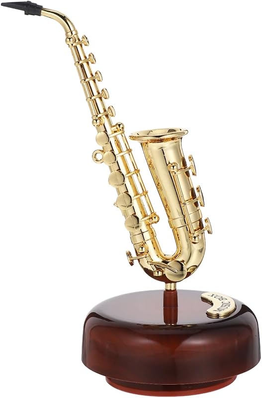 Mini Saxophone Music Box, 7.9in Classic Home Decorative Saxophone, Small Musical Mum Trinket Instrument Ornaments for Home Decoration Housewarming Desktop