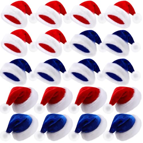Image of Vicenpal 20 Pcs Santa Hats Bulk for Adults, Red and Blue, Classic
