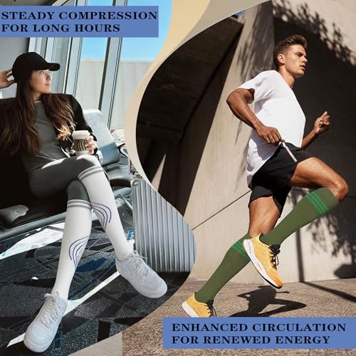 Image of 3 Pairs Knee High Graduated Compression Socks For Women and Men - Best Medical, Nursing, Travel & Flight Socks - Running & Fitness - 15-20mmHg