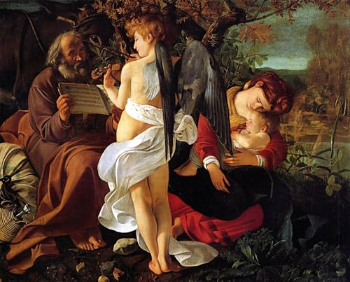 Tableau Repos pendant la fuite en Égypte Caravaggio - Impression d'art sur toile 60x90cm