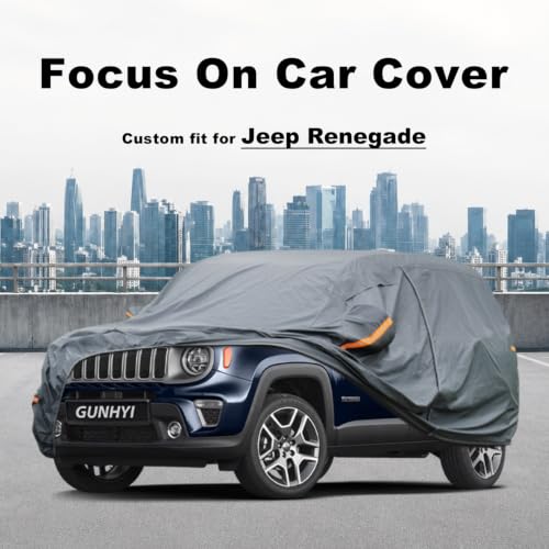 Image of GUNHYI Premium Car Cover Custom Fit Jeep Renegade, 16 Layers Heavy Duty Car Cover Waterproof All Weather with Zipper Door for Sun Rain Snow Dust Uv Protection