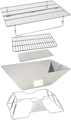 Miniatura 3 de Campingmoon - Parrilla plegable para barbacoa, parrilla de carbón portátil, estufa de leña de acero inoxidable, estufa de cocina para exteriores,