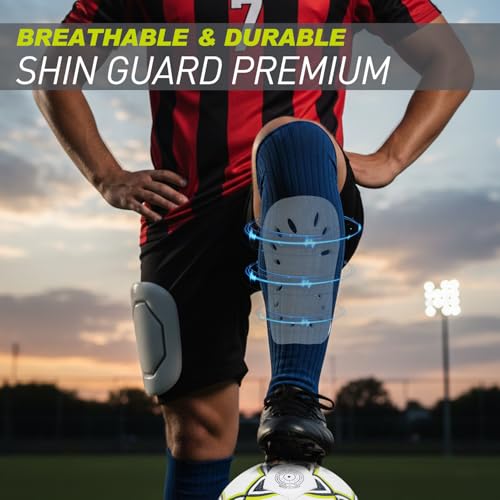 Image of GISCO Premium Soccer Shin Guards for Youth & Adults | Lightweight Football Shin Pads | Protective Soccer Gear for Training & Matches (White, Large)