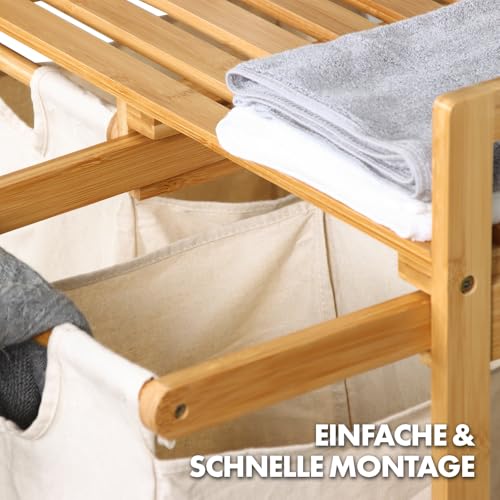 Floordirekt Cesto de bambú para la colada con 2 compartimentos, para la ropa sucia, de madera, con gran cesta para la colada (Dakota) (64 x 33 x 73 cm) - imagen 7