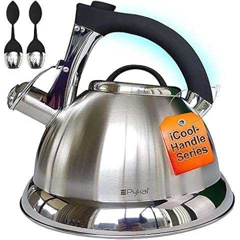 Whistling Tea Kettle with iCool Handle and 2 FREE Infusers Cover