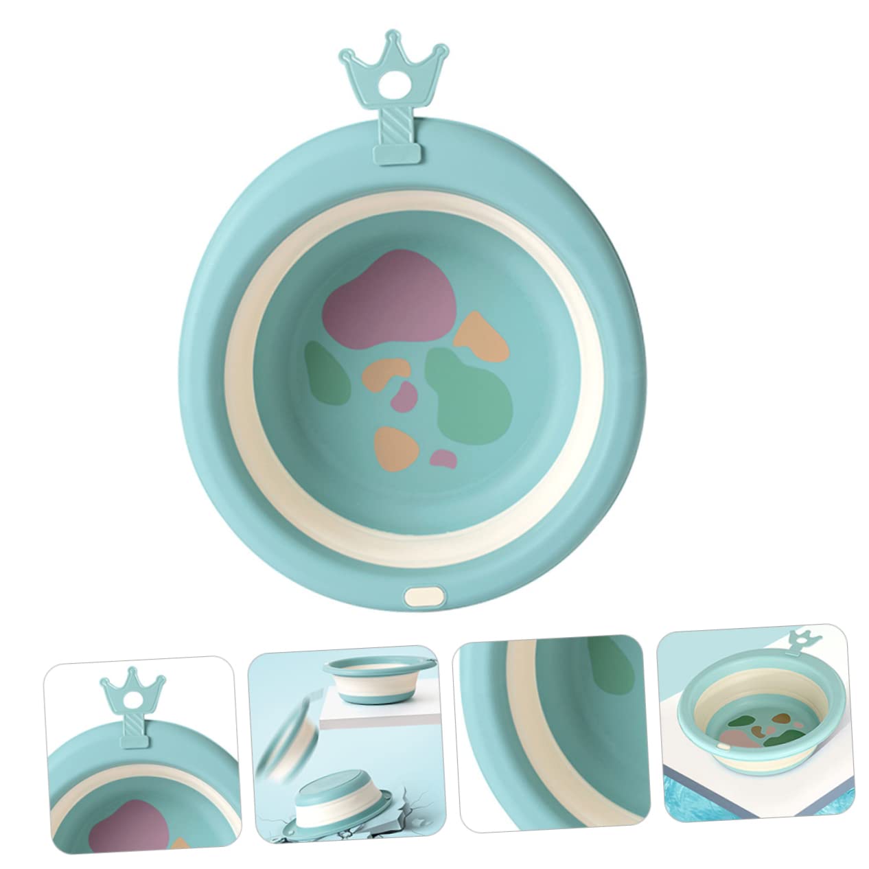 Toyvian Portable Foldable Washbasin Lightweight Cartoon Face and Foot Washing Basin for Newborn Boys and Space Saving Silicone Essential for Travel and Outdoor Use