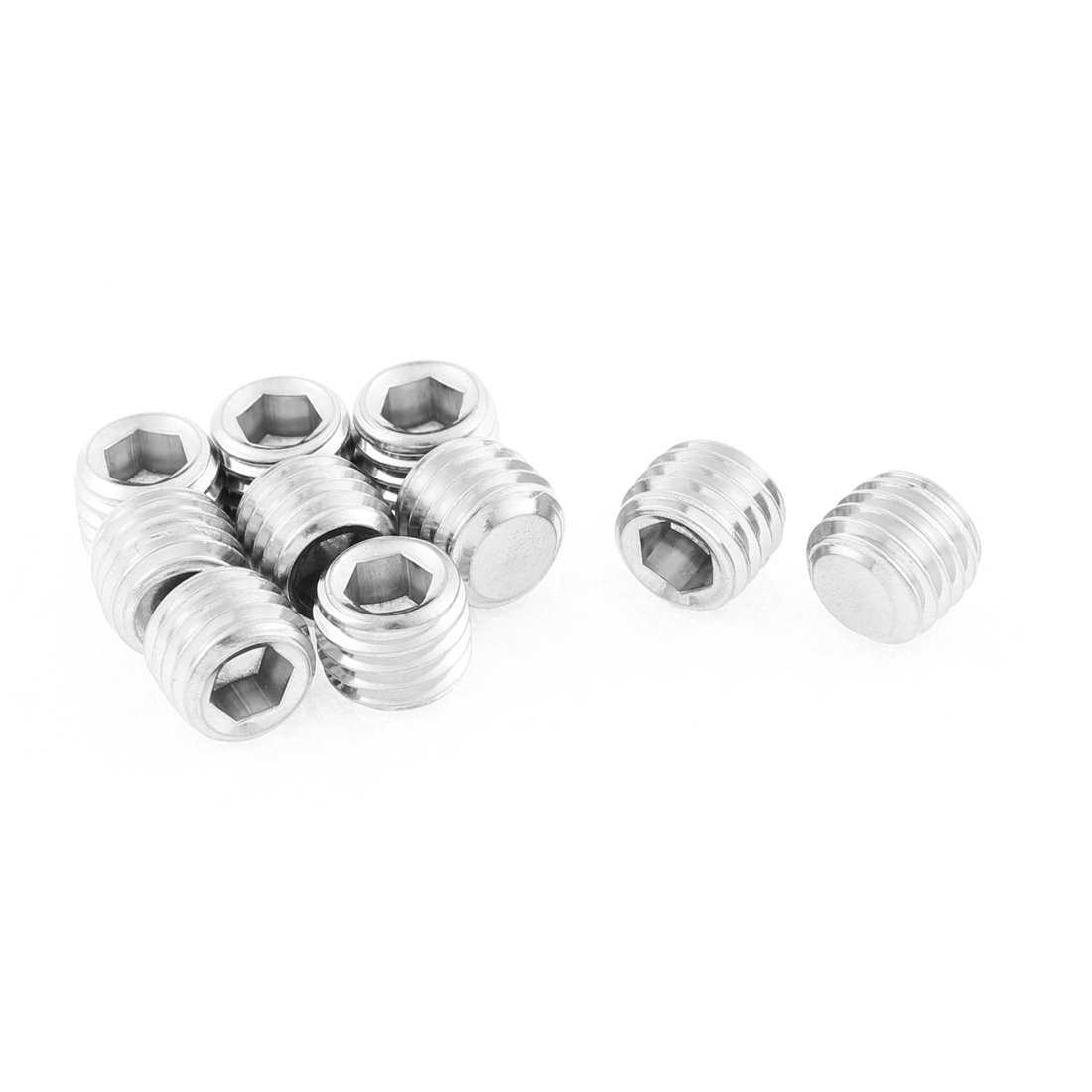 uxcell M12x10mm Metric 304 Stainless Steel Hex Socket Set Flat Point Grub Screws Silver Tone for Towel Rack Door Knob 10pcs