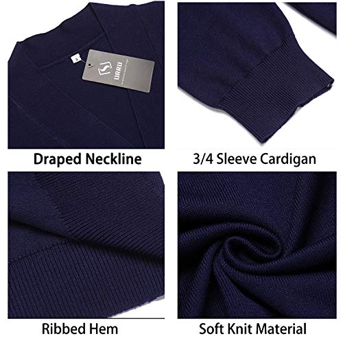 Image of URRU Women's Classic 3 /4 Sleeve Open Front Cropped Cardigan Sweater Lightweight Knit Short Shrugs