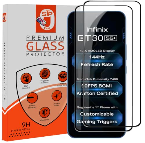 Image of STP FEEL Premium HD+ Tempered Glass Screen Protector Guard Compatible For Infinix GT 30 5G (6.67 Inch, Pack of 2) | Edge to Edge Coverage With Easy to installation kit for Smartphone