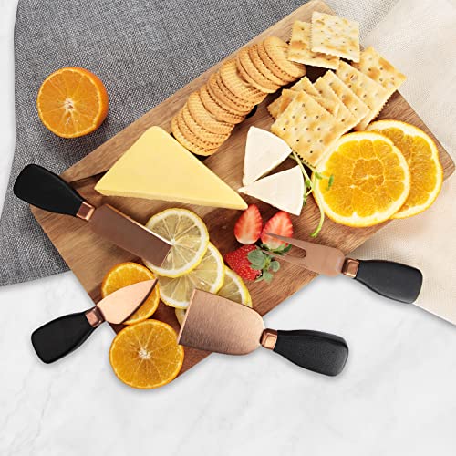Foto von hecef 5 Stück Käsemesser Set, Käsegeschenkset mit Käsegabel, Käseschaufel, Käsemesser & Acrylständer, Roségold Edelstahl Käseschneider/Mini Käsebesteck für Käse und Snacks