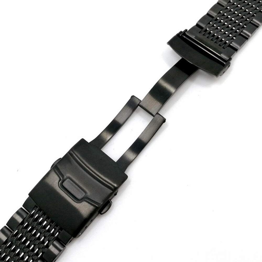 20/22/24mm HQ Shark Mesh zilver zwart pasek do zegarka ze stali nierdzewnej bransoletka zamienna mężczyźni składane zapięcie pasek do zegarka bezpieczeństwa (kolor: zwart, rozmiar: 22mm)