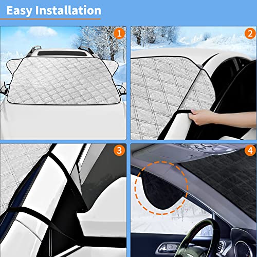 Car Windshield Cover, Thick Protective Windscreen Covers Frost Side Wing, Snow Ice Frost Sun UV Dust Water Resistant, Car Frost Shield Snow Cover for SUVs All Season