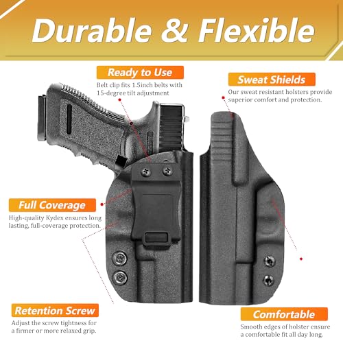 Glock 17/19 Compatible IWB Kydex Holster | Adjustable Cant & Retention | Cover Mag-Button | No Jitter | Comfort Carry