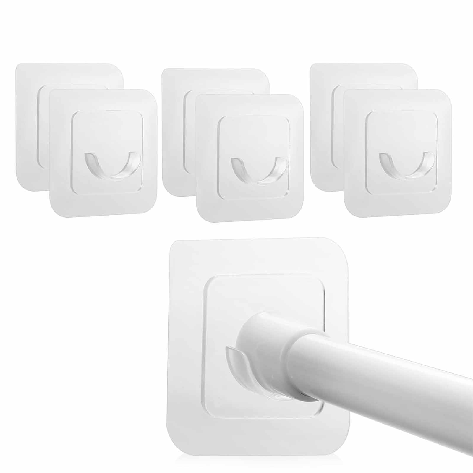 FineGood 突っ張り棒 支え 補強 6 個入り つっぱり棒落下防止 強力粘着テープ付き 穴開け不要で取り付け簡単 壁付け テープ付き 落ちにくい構造 固定 室内物干し竿受け (プラスチック*6)