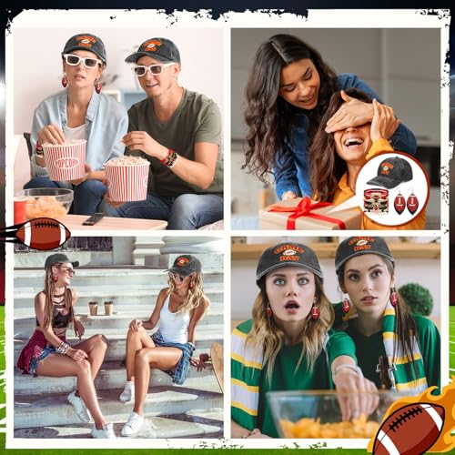 Shyyween 10 Pcs Football Game Day Accessories for Women Set, Embroidered Football Hat, Beaded Bracelets and Earrings(Red)
