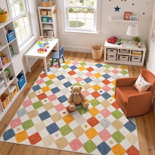 jinchan Macy 8x10 Kids Area Rug for Classroom Modern Colorful
