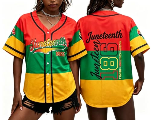 Juneteenth Shirts Women: Black Independence Day Graphic T-Shirt Celebrate 1865 Freedom Tee Baseball Jersey Button Down Tops