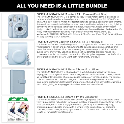 FUJIFILM Instax Mini 13 Instant Camera, Frost Blue with Film & Case Bundle - image 2