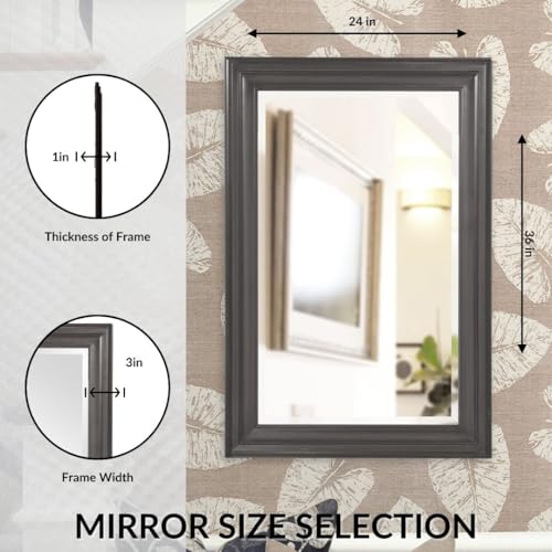 Image of Howard Elliott Collection George Rectangular Glossy Charcoal Wall Mirror, Rectangle Hanging Wood Framed Vanity Mirrors for Home Decor, Living Room, Bathroom, Bedroom, or Hallway, 24 x 36 Inch